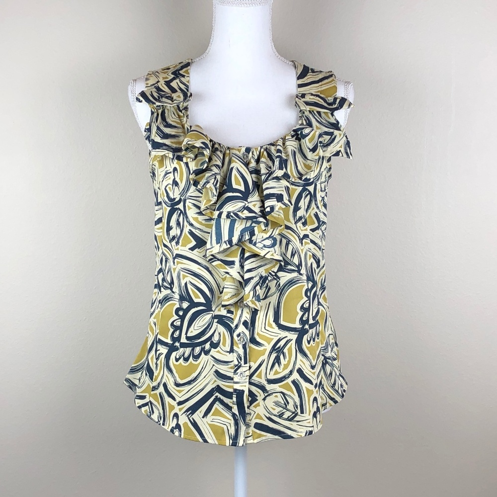 BANANA REPUBLIC | Graphic Print Ruffle Sleeveless - Picture 1 of 7